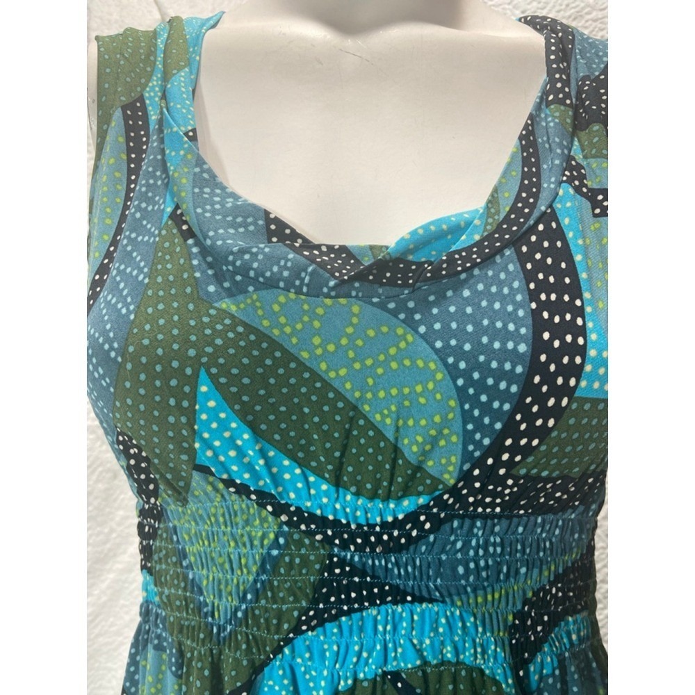 BCBGMaxAzria Dress Abstract Geometric Print Sleeveless Midi Blue Green Small NWT - Picture 7 of 13